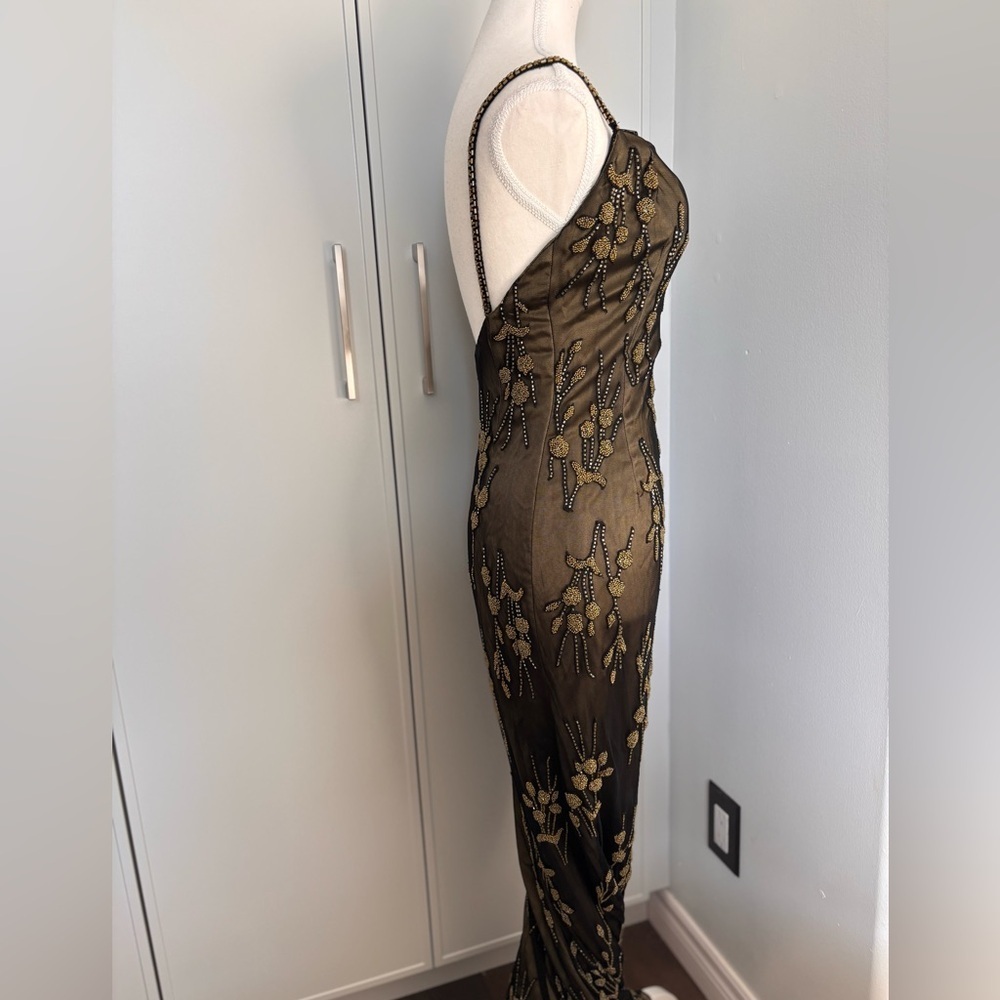 Stunning Vintage Bob Mackie Black/Green/Gold Beaded Dress - Picture 7 of 12